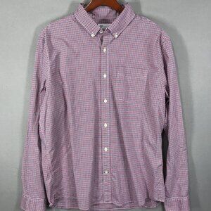 Gap Untucked Shirt Men's XL Red White Blue Check Button Down Long Sleeve Stretch